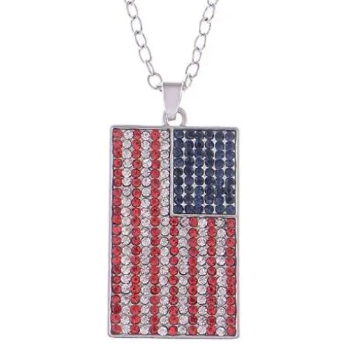 Alilang American Flag Jewelry Red Blue Crystal Rhinestones Necklace Pendant