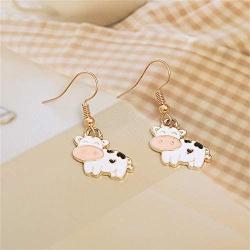 New 2021 Zodiac Cow Farm Pet Dangle Hook Earrings Cute Golden Cow Animal Drop Earrings for Women Girls Teens Birthday Friendship Party Accessories Jewelry Gift