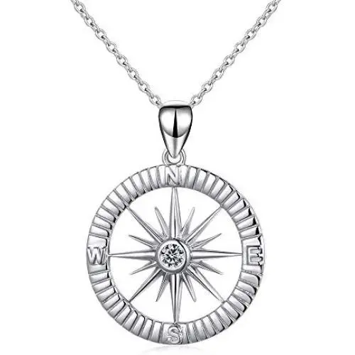 .925 Sterling Silver Cubic Zirconia Compass Necklace, 16''+2''Extender