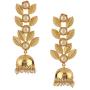 Efulgenz Indian Bollywood 14K Gold Plated Crystal Kundan Pearl Leaf Style Jhumka Jhumki Earrings Jewelry Set