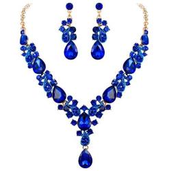 EVER FAITH Womens Wedding Bridal Jewelry Accessory Crystal Elegant Teardrop Leaf Vine Necklace Earrings Set