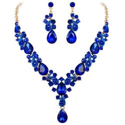 EVER FAITH Womens Wedding Bridal Jewelry Accessory Crystal Elegant Teardrop Leaf Vine Necklace Earrings Set