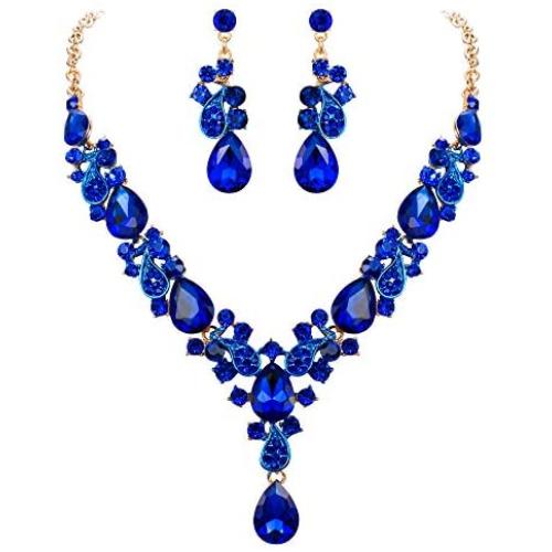 EVER FAITH Womens Wedding Bridal Jewelry Accessory Crystal Elegant Teardrop Leaf Vine Necklace Earrings Set