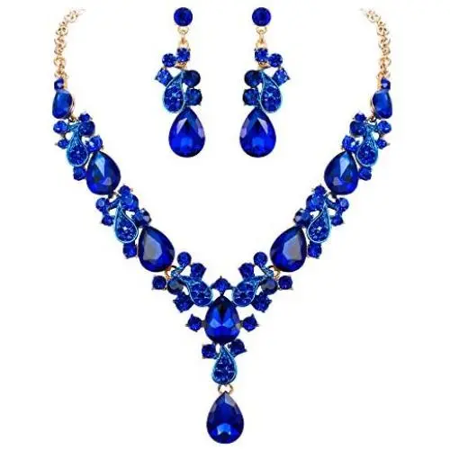 EVER FAITH Womens Wedding Bridal Jewelry Accessory Crystal Elegant Teardrop Leaf Vine Necklace Earrings Set