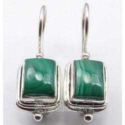 SilverStarJewel 925 Solid Silver Rectangle 6 x 8 mm Malachite Drop Earrings 1'' 4.7 Grams
