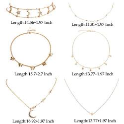 4 Sets Layered Choker Necklace Gold Butterfly Star Moon Heart Pendant Necklace Cute Vsco Multilayer Chain Choker Necklace for women teen girl