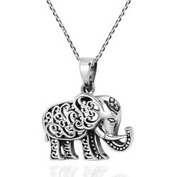 AeraVida Royal Thai Swirl Elephant .925 Sterling Silver Pendant Necklace