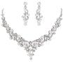 BriLove Womens Wedding Bridal Crystal Simulated Pearl Filigree Vine Y-Necklace Dangle Earrings Set