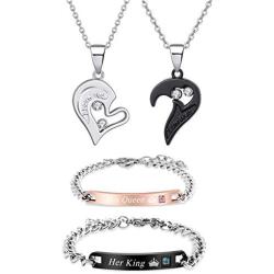 Highven Couple Necklace Bracelet Set I Love Necklace Love Heart Crown Necklace BFF Bracelet Couple Gift