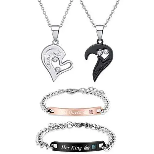 Highven Couple Necklace Bracelet Set I Love Necklace Love Heart Crown Necklace BFF Bracelet Couple Gift Highven Couple Necklace Bracelet Set I Love Necklace Love Heart Crown Necklace BFF Bracelet Couple Gift