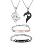 Highven Couple Necklace Bracelet Set I Love Necklace Love Heart Crown Necklace BFF Bracelet Couple Gift