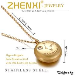 ZHENXI 12 Constellations Horoscope Zodiac Necklace 18K Gold Plated Cubic Zirconia Jewelry for Women Girl Astrology Dainty Birthday Gifts with Packing