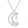 Jingran Two-Tone Cute Cat on the Moon And Star Pendant Necklace for Women Gift Girl