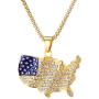 Nsitbbuery Hip Hop 18K Gold Plated Stainless Steel American Flag Map Tag Pendant Ice Out Crystal Chain Necklace