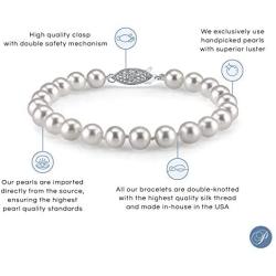 THE PEARL SOURCE Sterling Silver 7-8mm AAA Quality Round White Freshwater Cultured Pearl Bracelet for Women