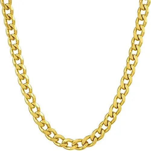 LIFETIME JEWELRY 5mm Cuban Link Chain Necklace for Women and Men 24k Gold Plated LIFETIME JEWELRY 5mm Cuban Link Chain Necklace for Women and Men 24k Gold Plated