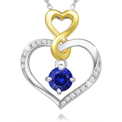 Agvana Birthstone Necklaces for Women Sterling Silver Genuine or Created Gemstone Two-Tone Infinity Love Heart Pendant Necklace Mothers Day Gifts for Mom Anniversary Birthday Gifts for Girls Her