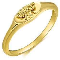 Nanafast Honey Bee Signet Ring 18K Gold Plated Tiny Bee Ring Personalized Honey Bee Statement Ring for Women Girls Size 6-10