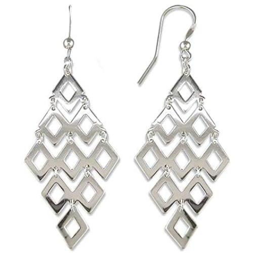 LeCalla Sterling Silver Jewelry Diamond Shape Drop Earrings for Women