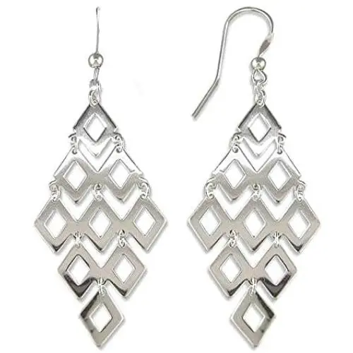 LeCalla Sterling Silver Jewelry Diamond Shape Drop Earrings for Women LeCalla Sterling Silver Jewelry Diamond Shape Drop Earrings for Women