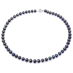 JYX Pearl Necklace Set 8-9mm Dark-Blue Freshwater Pearl Necklace Bracelet and Earrings Jewelry Set