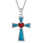 Southwestern Style Semi Precious Gemstones Red Heart Cross Pendant Religious 925 Sterling Silver Necklace For Women Teen