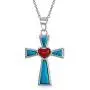 Southwestern Style Semi Precious Gemstones Red Heart Cross Pendant Religious 925 Sterling Silver Necklace For Women Teen