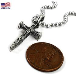 FORGIVEN JEWELRY Nail Cross Necklace Antique Silver Finish on Ball Chain