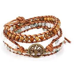 LIUANAN Boho Handmade Wrap Bracelet Natural Stone Multilayer Chakra Strand Bracelet for Women Men