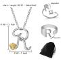 Harlermoon Initial Necklace Finger Rings Set A-Z 26 Letter Alphabet Necklace with Flower Crystal Initial Open Statement Rings Jewelry