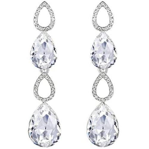 Scarlvambo Bride Dangle Earrings Hollow Teardrop Womens Austrian Crystal Pierced