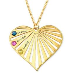 MyNameNecklace Personalized Family Heart Shape Engraved Love Necklace with or without Birthstones Precious Metal-Custom Made Mother Day Gift for Mom Wife