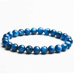 7mm Genuine Natural Kyanite Gemstone Crystal Stretch Blue Round Bead Bracelet AAAA