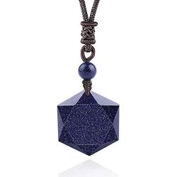 MENGLINA Women Men Blue Sandstone Hexagram Star Pendant Necklace Lucky Love Natural Energy Stone Rope Chain Couple Necklace Jewelry Adjustable