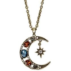 SPUNKYsoul Boho Antique Gold or Silver Tribal Crescent Moon Faceted Crystal Long Necklace for Women