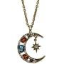 SPUNKYsoul Boho Antique Gold or Silver Tribal Crescent Moon Faceted Crystal Long Necklace for Women