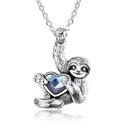 YFN Sloth Gifts Sterling Silver Sloth Necklace Heart Crystal Sloth Jewelry for Women Men
