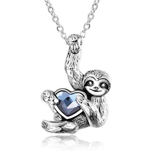 YFN Sloth Gifts Sterling Silver Sloth Necklace Heart Crystal Sloth Jewelry for Women Men