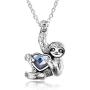 YFN Sloth Gifts Sterling Silver Sloth Necklace Heart Crystal Sloth Jewelry for Women Men
