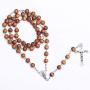 JIAHATE Wooden Cross Necklace for Boys,Mens Catholic Rosary Bead Necklace Intercession Handmade Wood Cross Pendant Necklace Jewelry