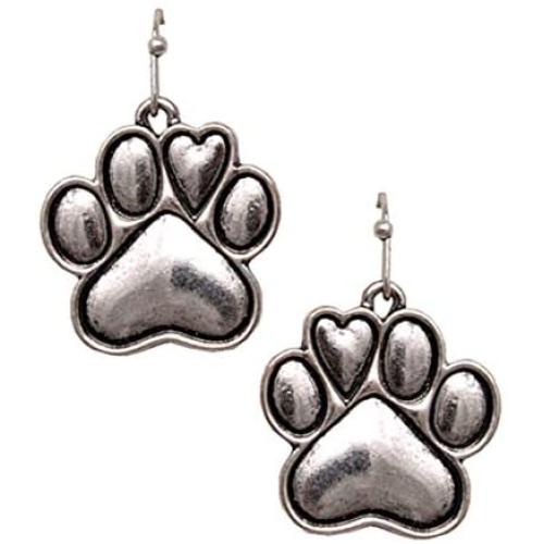 Story by Davinci Silver-Tone Paw Print of Love Earrings
