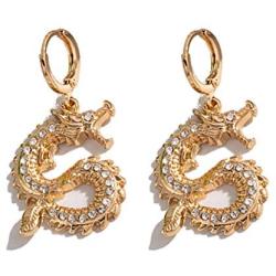 Dragon Dangle Earrings Exaggerated Chinese Dragon Small Hoop Earrings for Women Girls Hip Hop Party Jewelry Gifts