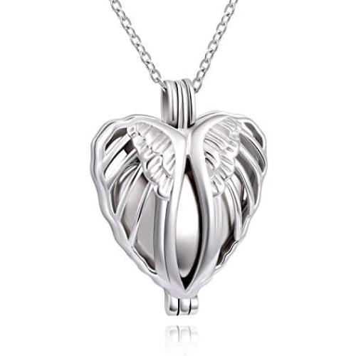 925 Sterling Silver Angel Wings Memorial Urn Locket Necklace for Ashes Jewelry Cremation Necklaces