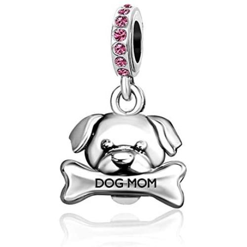 JMQJewelry Dog Bone Paw Mom Lucky Birthstone Birthday Crystal Dangle Charms for Bracelets Grandmother Mom Wife Sister Husband Gifts Women Girls Jewelry