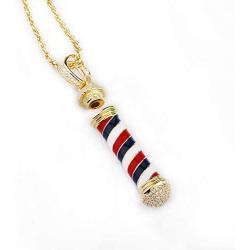 TENGLAI Hip Hop Barber Necklace for Men, Punk Iced Out Rotating Barbershop Brass Jewelry Silver Plated Pendant Necklace Come with 24” Rope/Box Chain