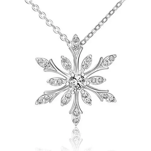 ELEGANZIA Snowflake Necklace for Women Sterling Silver Jewelry Sparkling Cubic Zirconia for Teenage Girls Mom Girlfriend