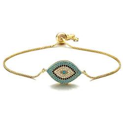 Trendy Gold Plated Turkish Evil Eye Bracelet Pave CZ Blue Eye Gold Chain Bracelet Adjustable Female Party Jewelry