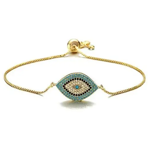 Trendy Gold Plated Turkish Evil Eye Bracelet Pave CZ Blue Eye Gold Chain Bracelet Adjustable Female Party Jewelry Trendy Gold Plated Turkish Evil Eye Bracelet Pave CZ Blue Eye Gold Chain Bracelet Adjustable Female Party Jewelry