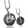 Elfasio Viking Pendant Necklace for Men Pirate Drakkar Ship Norse Sea Monster Octopus Tentacle Stainless Steel Both Sided Chain Vintage Jewelry