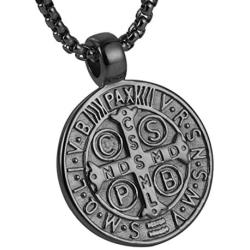 AsAlways Mens St Benedict Exorcism Pendant Necklace Stainless Steel Catholic Roman Cross Demon Protection Ghost Hunter(CSPB)22 + 2 inch chain